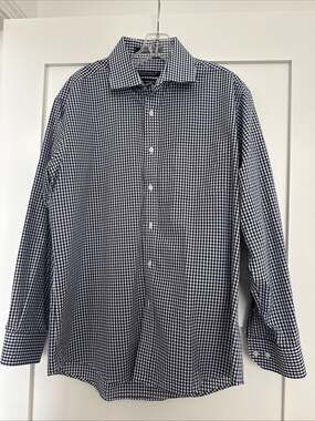 Forsyth of Canada Blue Plaid Gingham Long Sleeve Mens Dress Shirt 16 32/33